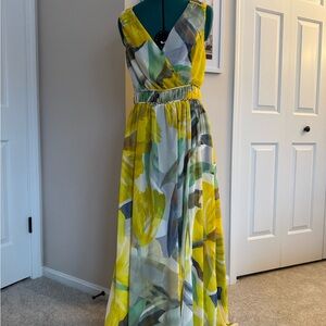 White House Black Market Yellow and Green Floral Maxi Dress